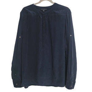 Banana Republic True Navy Blue Silk Blouse Long Sleeve Tap Size Large